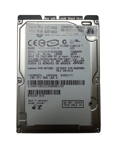 42T1021 - IBM Travelstar 7K100 100GB SATA 1.5Gb/s 7200RPM 8MB Cache 2.5 inch Hard Drive for ThinkPad