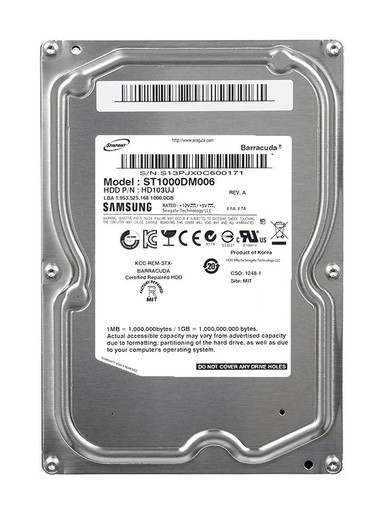 HD103UJ - Samsung SpinPoint F1 Desktop Class 1TB SATA 3Gb/s 7200RPM 32MB Cache 3.5 inch Hard Disk Drive
