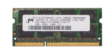 MT16JSF25664HY-1G1 - Micron 2GB DDR3-1066MHz PC3-8500 non-ECC Unbuffered CL7 204-Pin SoDimm Dual Rank Memory Module