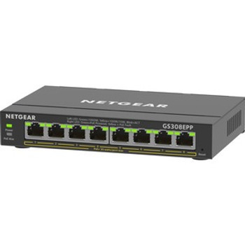 GS308EPP-100NAS - Netgear 8Port Gigabit Ethernet PoE+ Smart Managed Plus Switch 8 Ports Manageable 2 Layer Supported 123 W PoE Budget Twisted