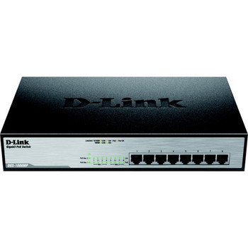 DGS-1008MP - D-Link 8Ports Gigabit Unmanaged Switch with 8 PoE Ports 802.3at Support Rack Mount 8 Network Twisted Pair 2 Layer Supported Shelf Mountab