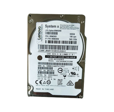 00WG694 - Lenovo 600GB SAS 12Gb/s 10000RPM Hot Swap 2.5 inch Hard Disk Drive