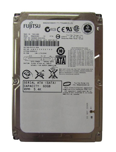 MHW2060BH - Fujitsu Mobile 60GB SATA 1.5Gb/s 8MB Cache 2.5 inch 5400RPM Hard Drive