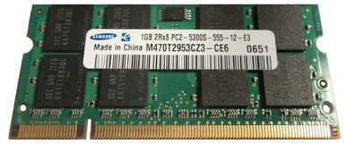 M470T2953CZ3-CE6 - Samsung 1GB 667MHz DDR2 PC2-5300 Unbuffered non-ECC CL5 200-Pin Sodimm Dual Rank Memory