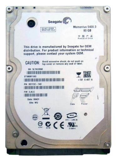 9S1132-143 - Seagate Momentus 5400.3 80GB SATA 1.5Gb/s 5400RPM 8MB Cache 2.5 inch Hard Drive