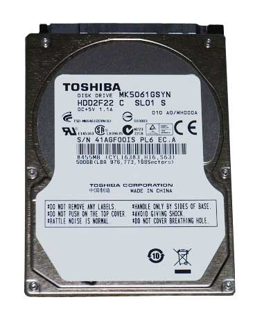 MK5061GSYN - Toshiba 500GB SATA 3Gb/s 7200RPM 16MB Cache 2.5 inch Laptop Hard Disk Drive