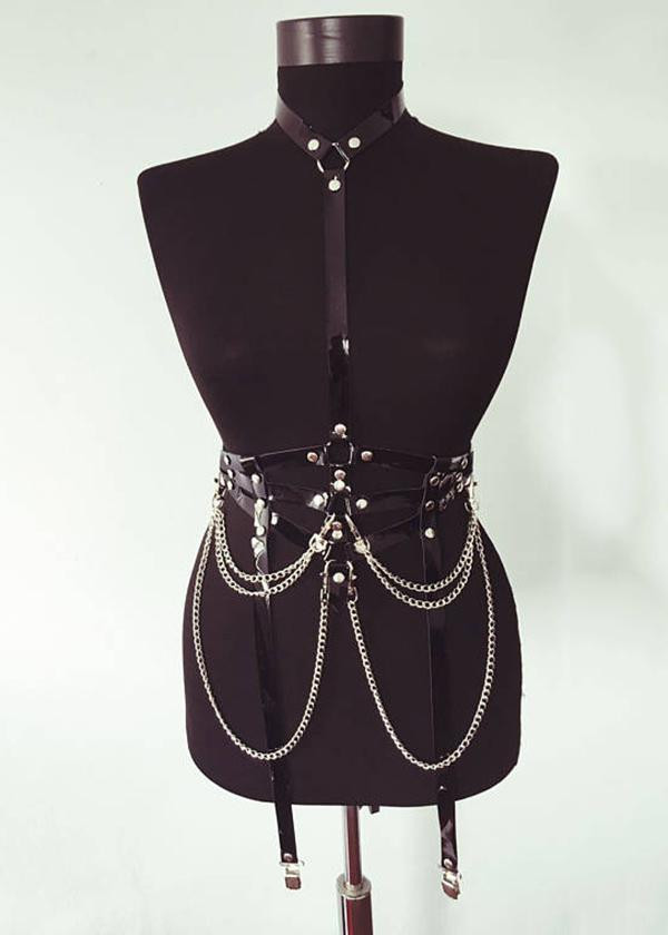 Women’s Leather Chest Harness – Custom Made Leather Design – Kinky Thigh