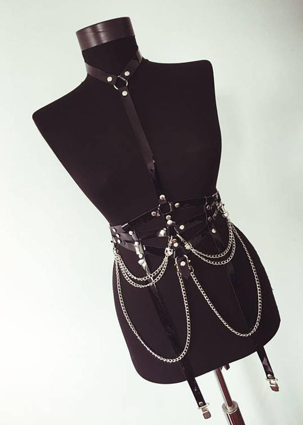 Women’s Leather Chest Harness – Custom Made Leather Design – Kinky Thigh