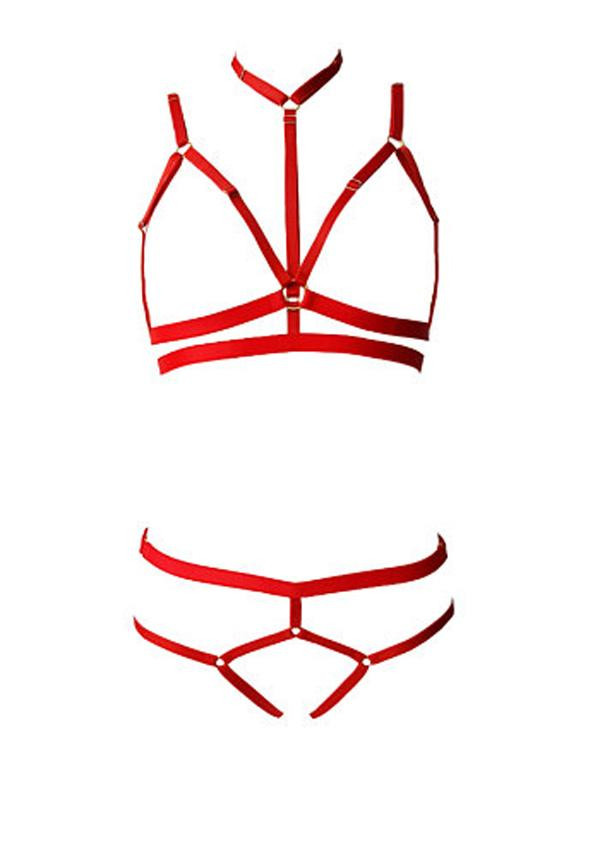 Sexy Bra Elastic Harness Bra & Panty Set 3 Pieces