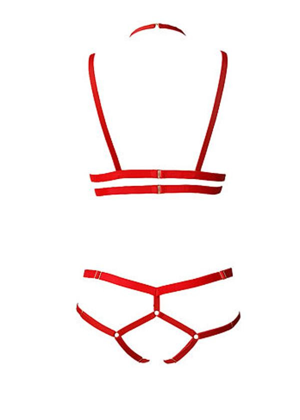 Sexy Bra Elastic Harness Bra & Panty Set 3 Pieces