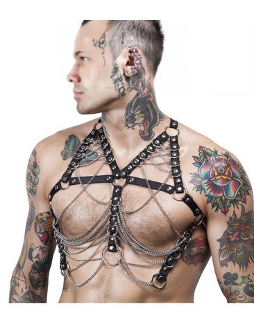 Men's Chain & Elastic Detail Sexy Harness Set