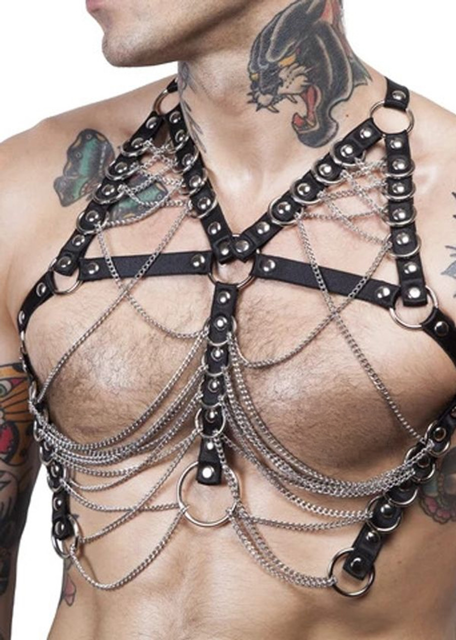Men's Chain & Elastic Detail Sexy Harness Set