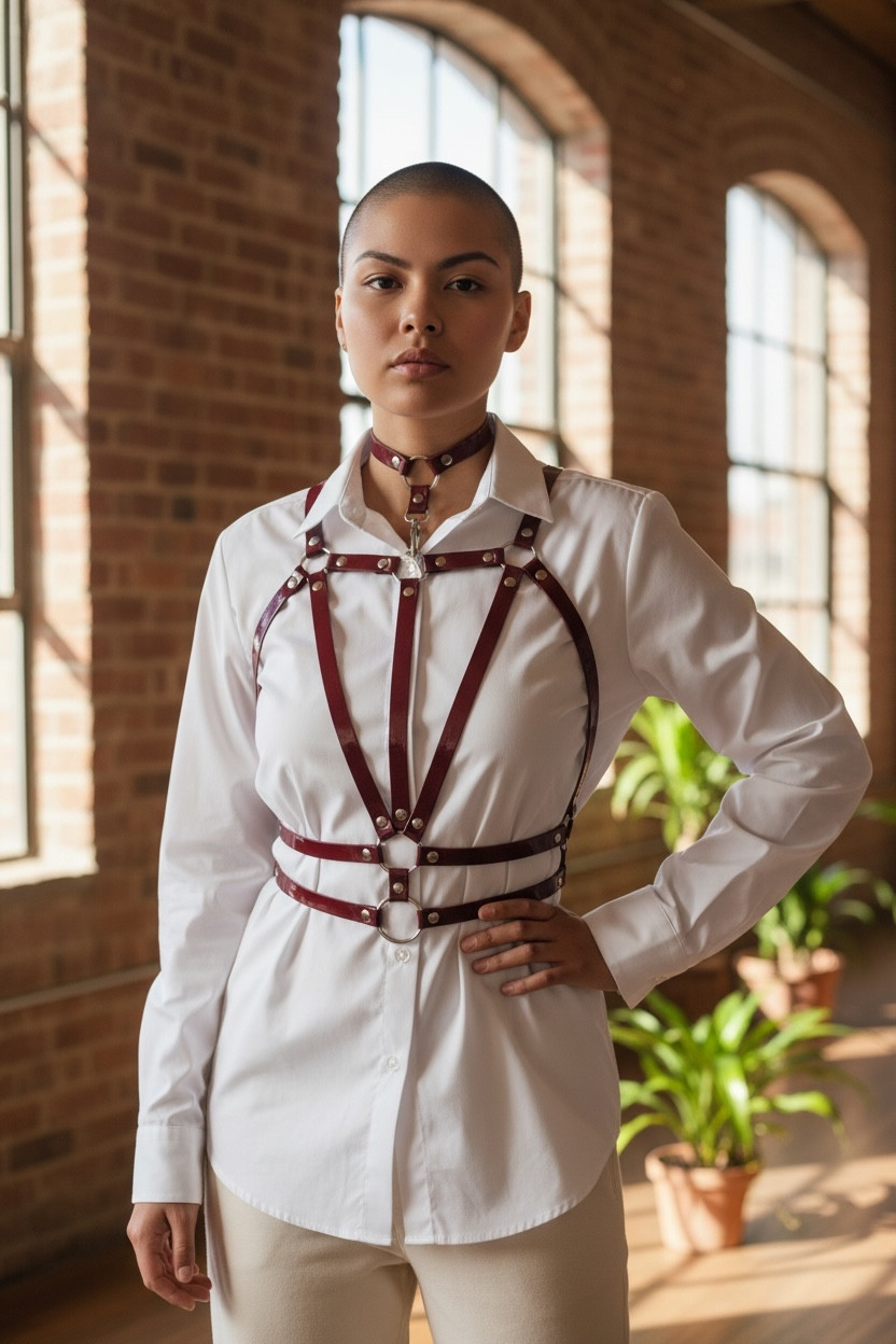 Tie Neck Double Layer Leather Harness