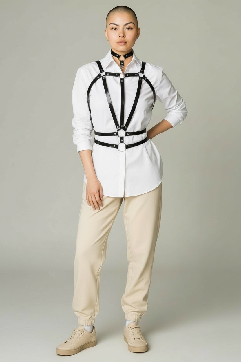 Tie Neck Double Layer Leather Harness