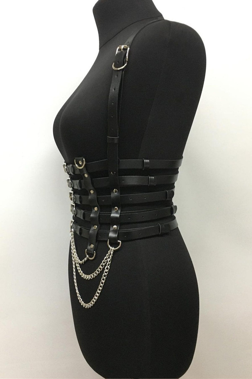 5 Row Chain Detailed Stylish Leather Belt