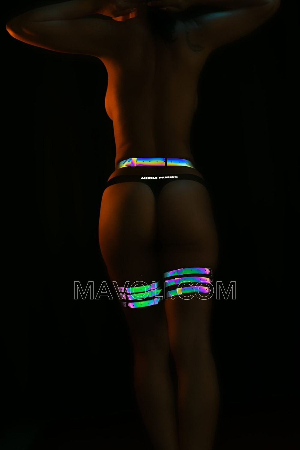 Rainbow Colorful and Glowing in Darkness Reflective Leg Harness - Bondge Garter -  Kit