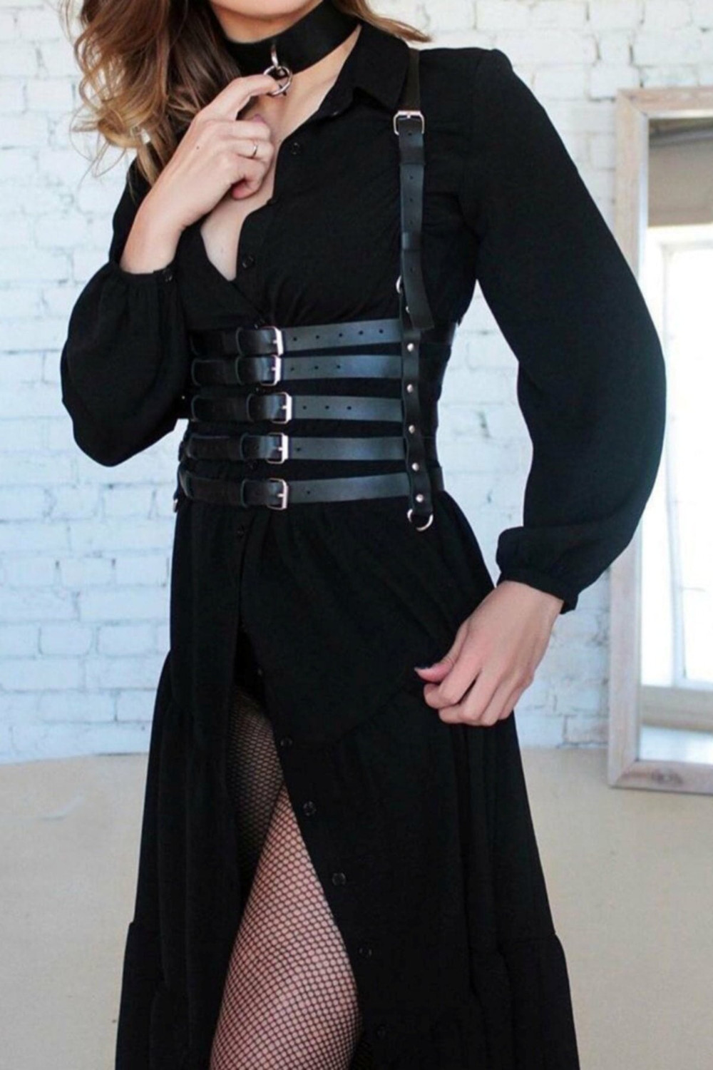 Five Rows Leather Belt and Choker Set