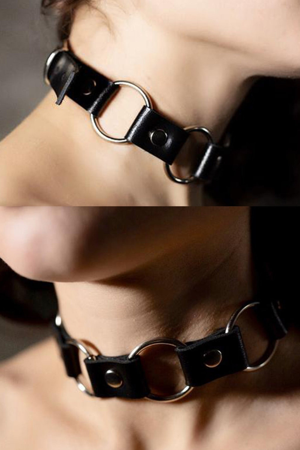 Black Leather Harness Neck Collar