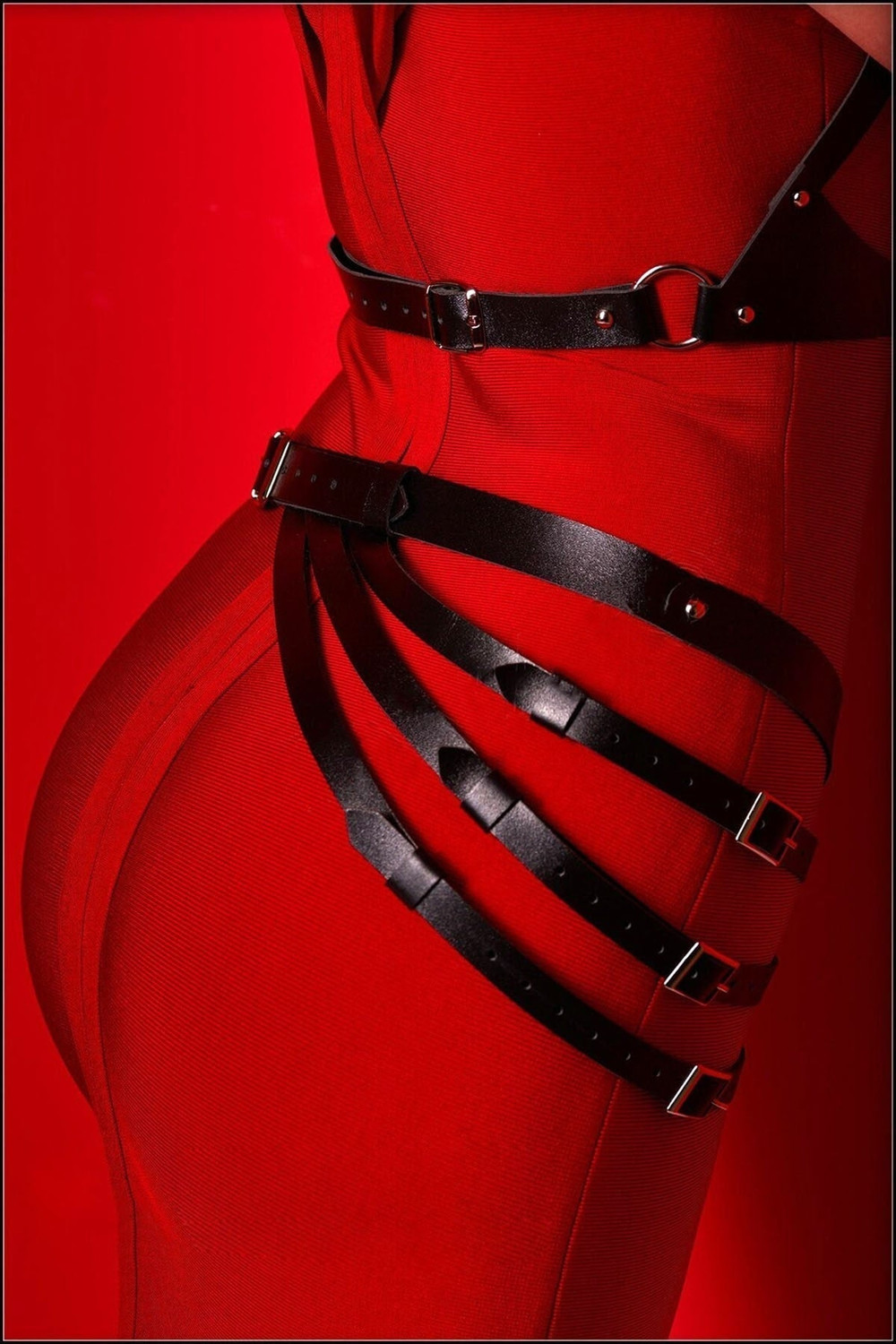 Women's Shoulder and Waist Leather Harness with Rings