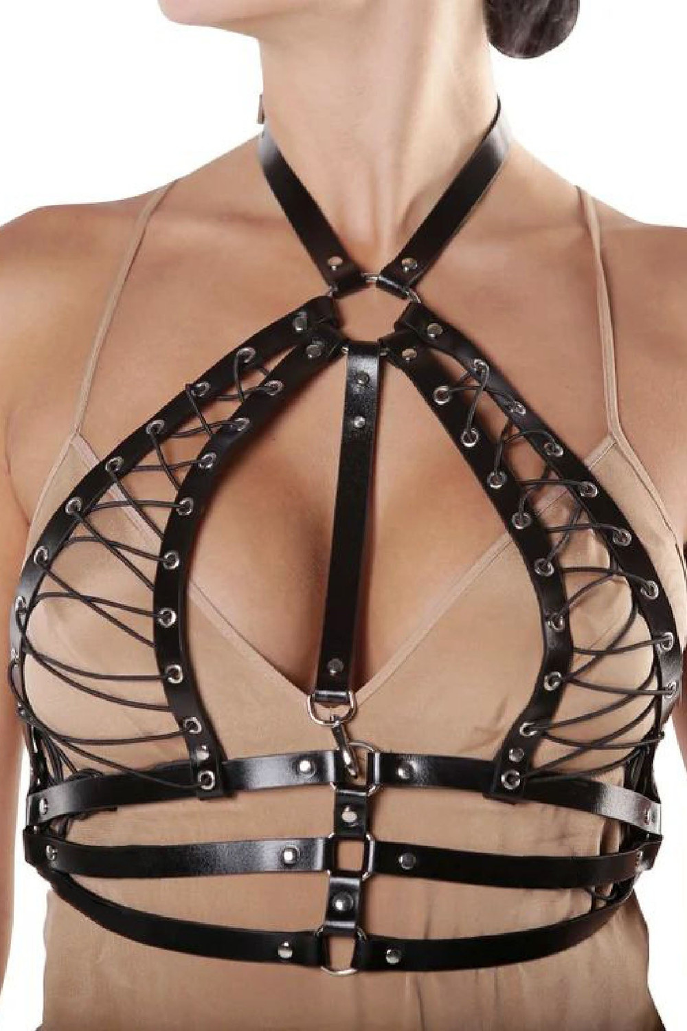 Women's Chest Harness with Stitch Thread Detail on Breasts