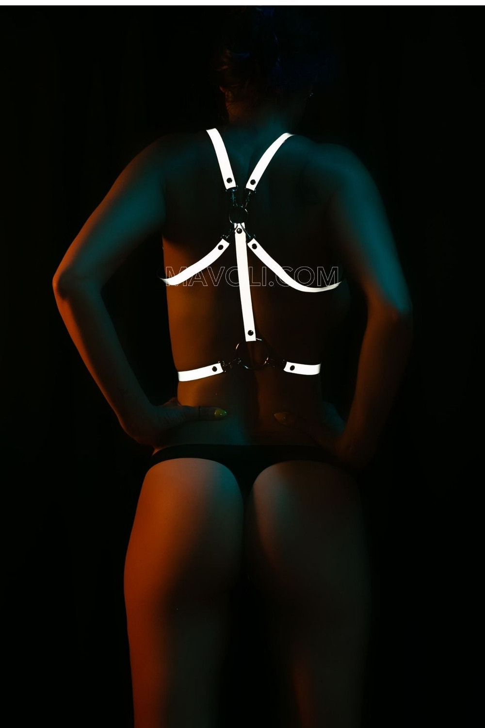 White Reflective Sexy Bust Harness Dancer Costume