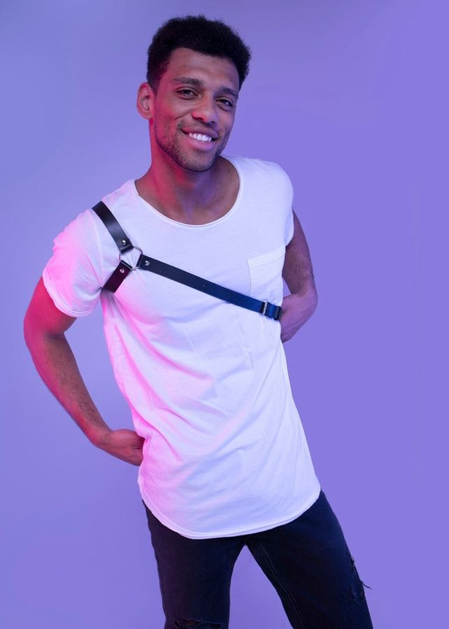 Men's Leather Harness with Cross Sleeve Detail