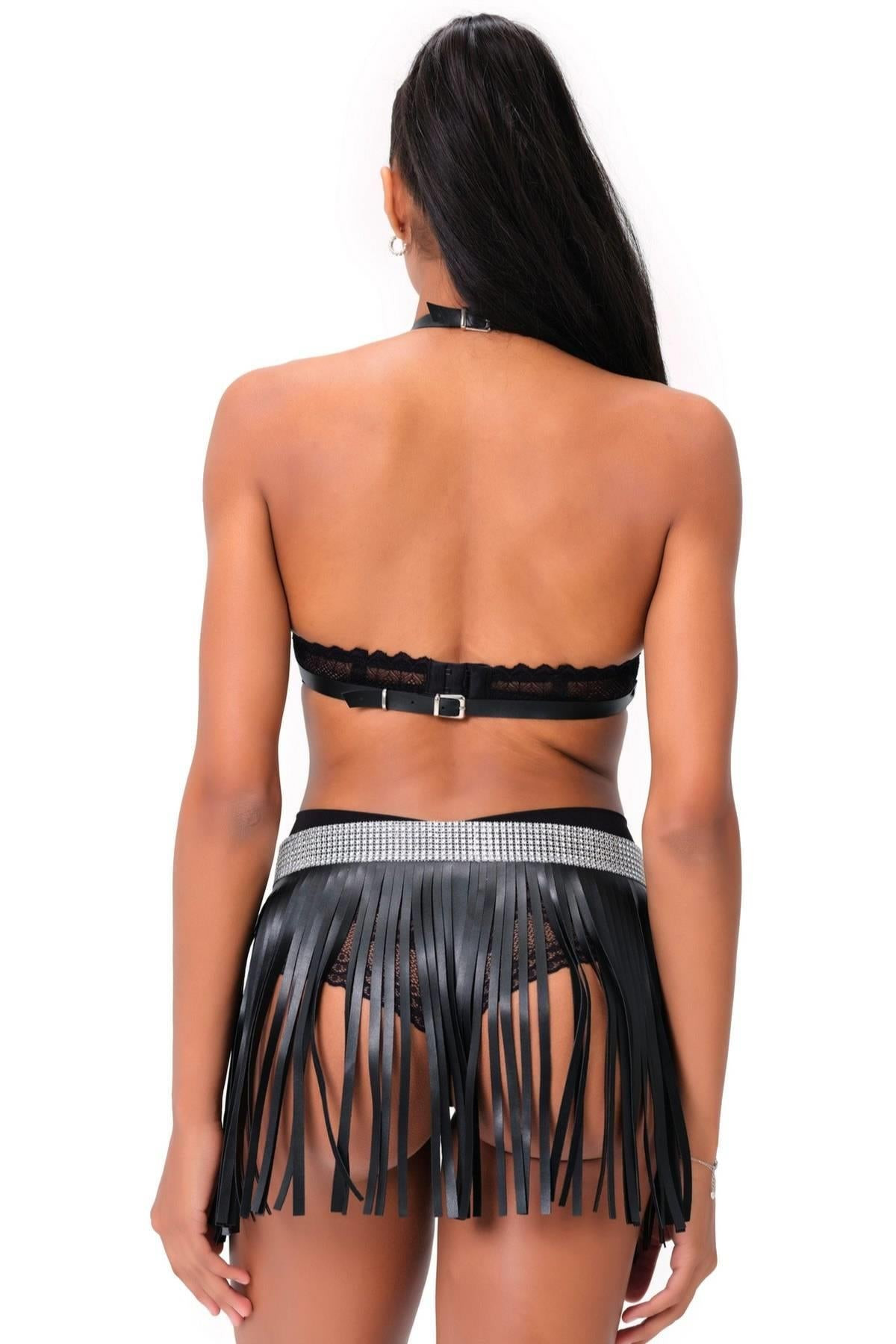 Leather Waist Belt And Stone Embroidered  Harness Costume 800340