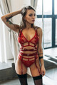 Claret Red Fantasy Leather Garter Set