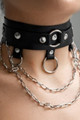 Chain and Ring Detail Stylish Leather Choker Collar Accessory