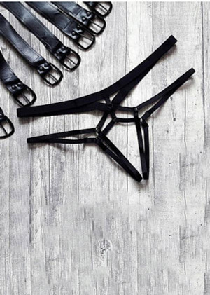 Women's Black Elastic Harness String Panty