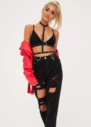 Tie Neck Chain Detail Elastic Harness