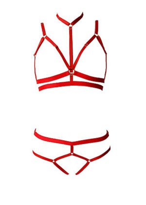 Sexy Bra Elastic Harness Bra & Panty Set 3 Pieces
