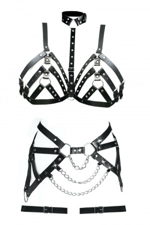 Chain Leather Fancy Harness Bra Set - Plus Size  Lingerie -  Gear - Maximal  Underwear