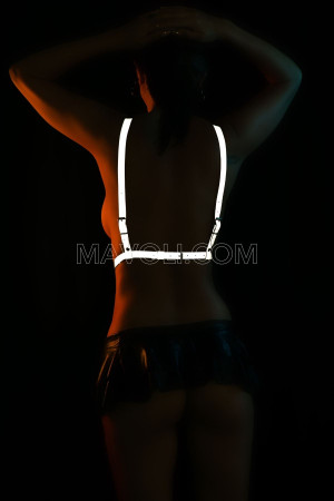 Reflective Decollete Detail Harness - Shiny Club Dance Wear - Party Chest Wrap White Reflector