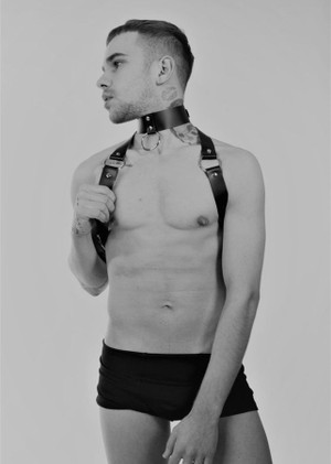 Sexy Leather Men's Harness with Collar