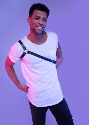 Men's Leather Harness with Cross Sleeve Detail