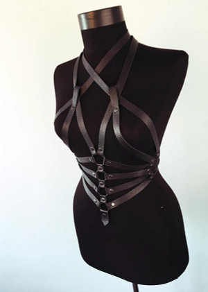 Women’s Leather Chest Harness – Custom Made Leather Design – Submissive Bondage