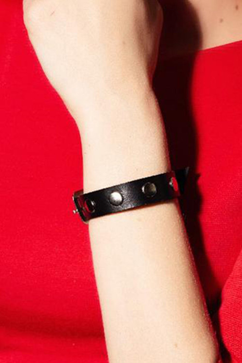 Women's Black Leather Harness Bracelet