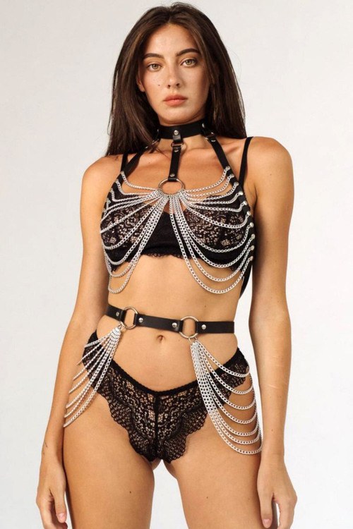 Chain Chest And Waist Detailed Neck And Back Tie Harness