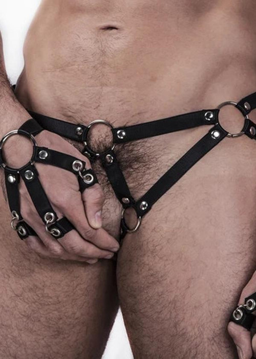 Men's Elastic Sexy Harness & Handcuffs Set