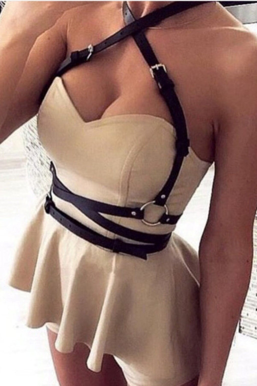 Sexy Suspended Leather Harness Over Dress
