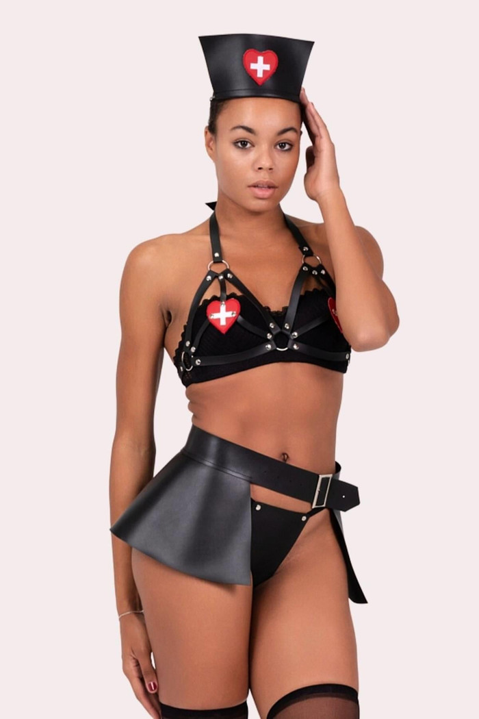 Stylish Costume With Leather Skirt And Maid Crown 800370