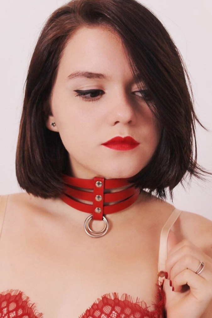 Triple Thin Ribbon Ring Detailed Leather Choker