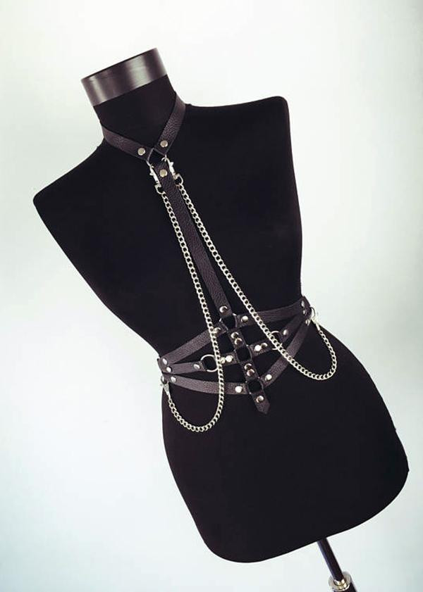 Sleek Erotic Chest Harness in Luxurious Leather