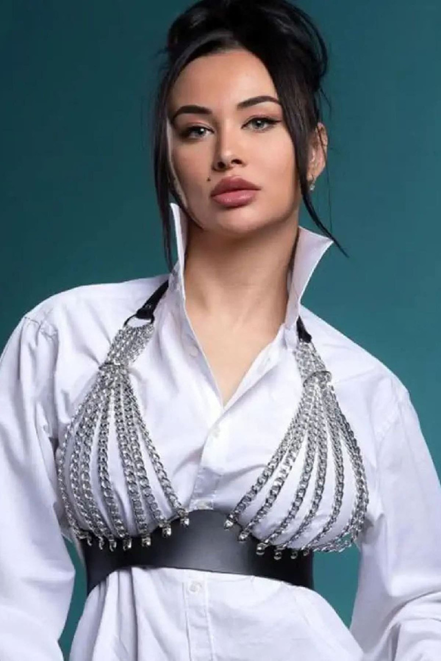 Women's Upper Body Full Chain Leather Harness