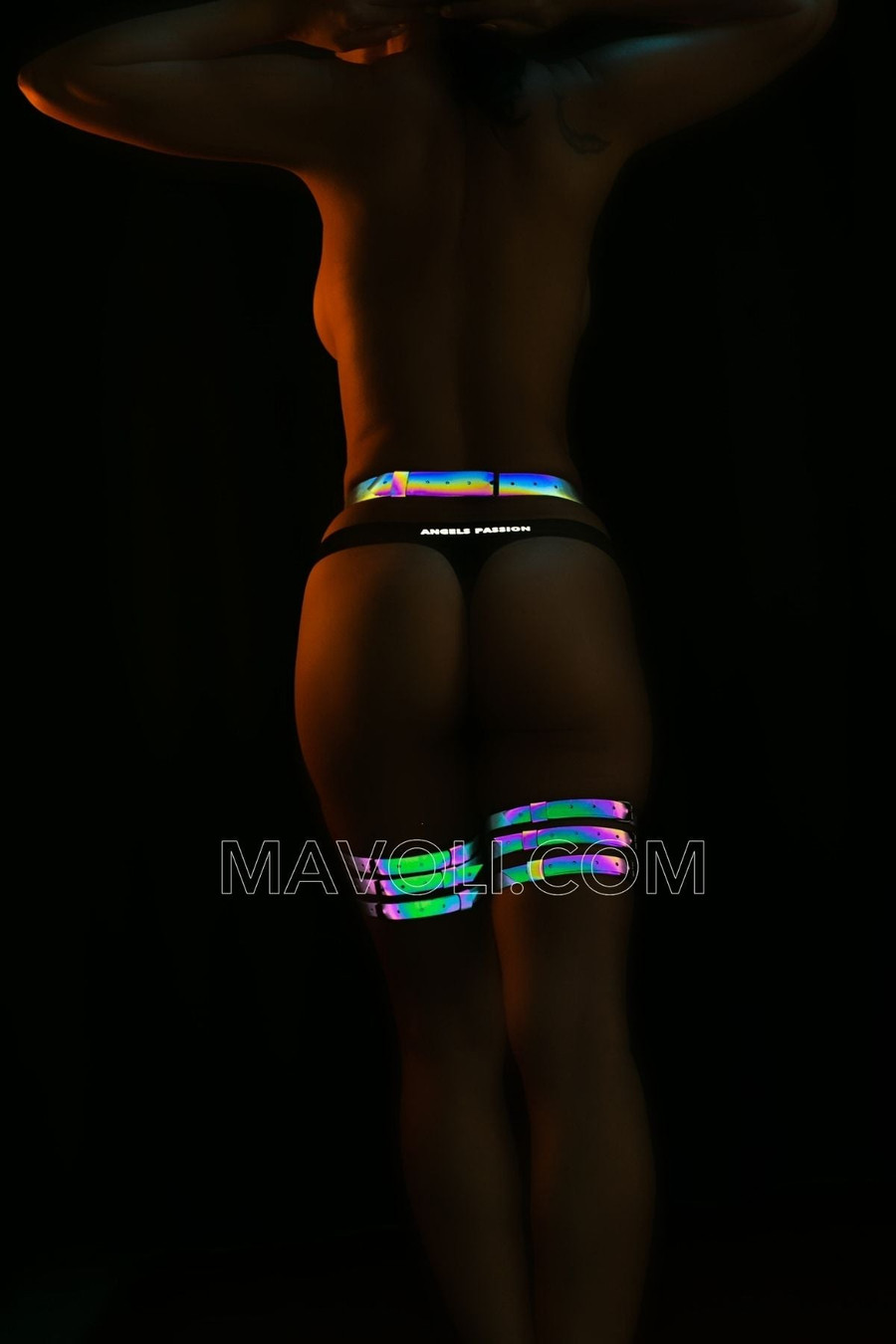 Rainbow Colorful and Glowing in Darkness Reflective Leg Harness - Bondge Garter -  Kit