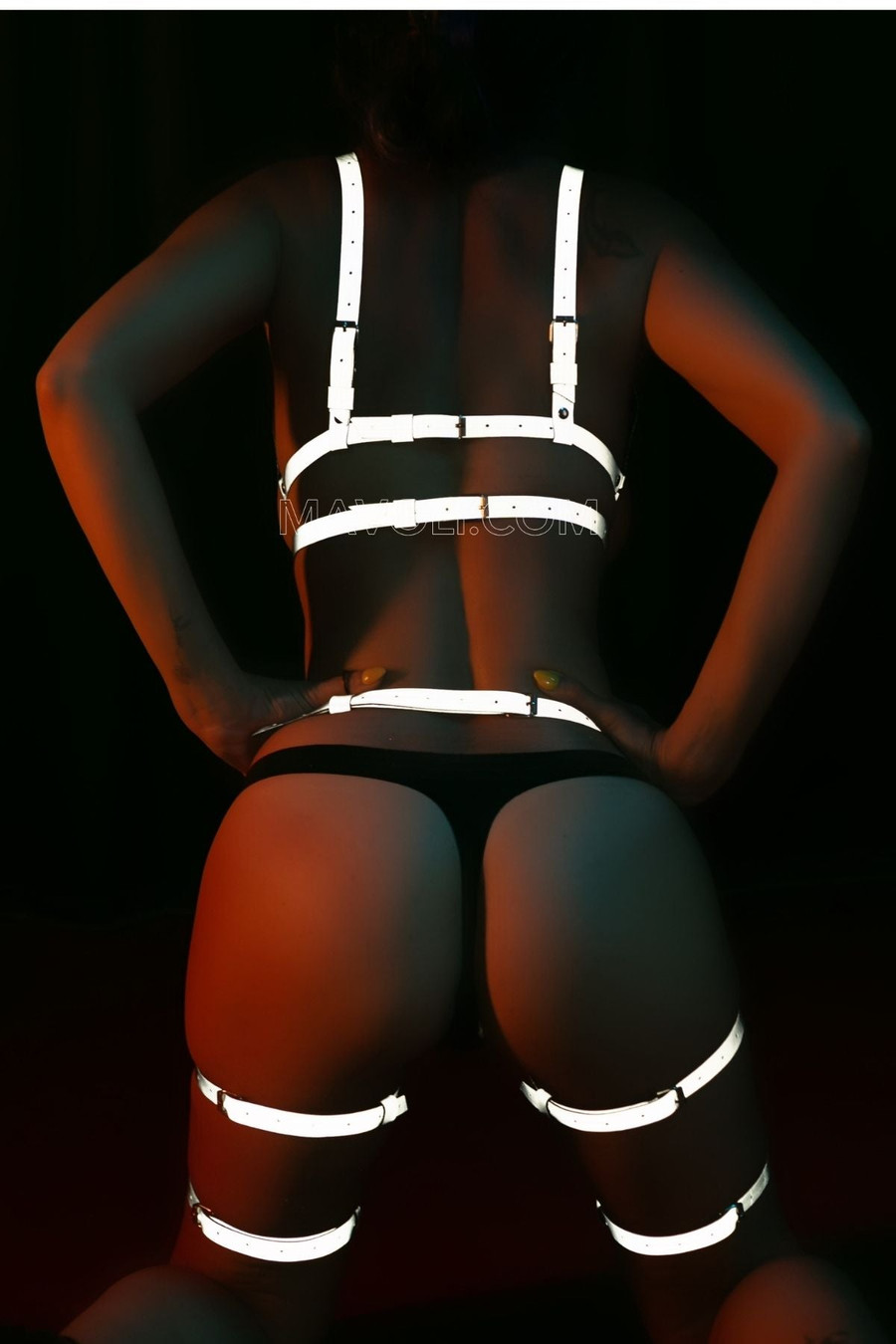 Women's Underwear White Reflective Garter Harness Set -  Shiny Lingerie - Club Wear Brightnrss Clothes