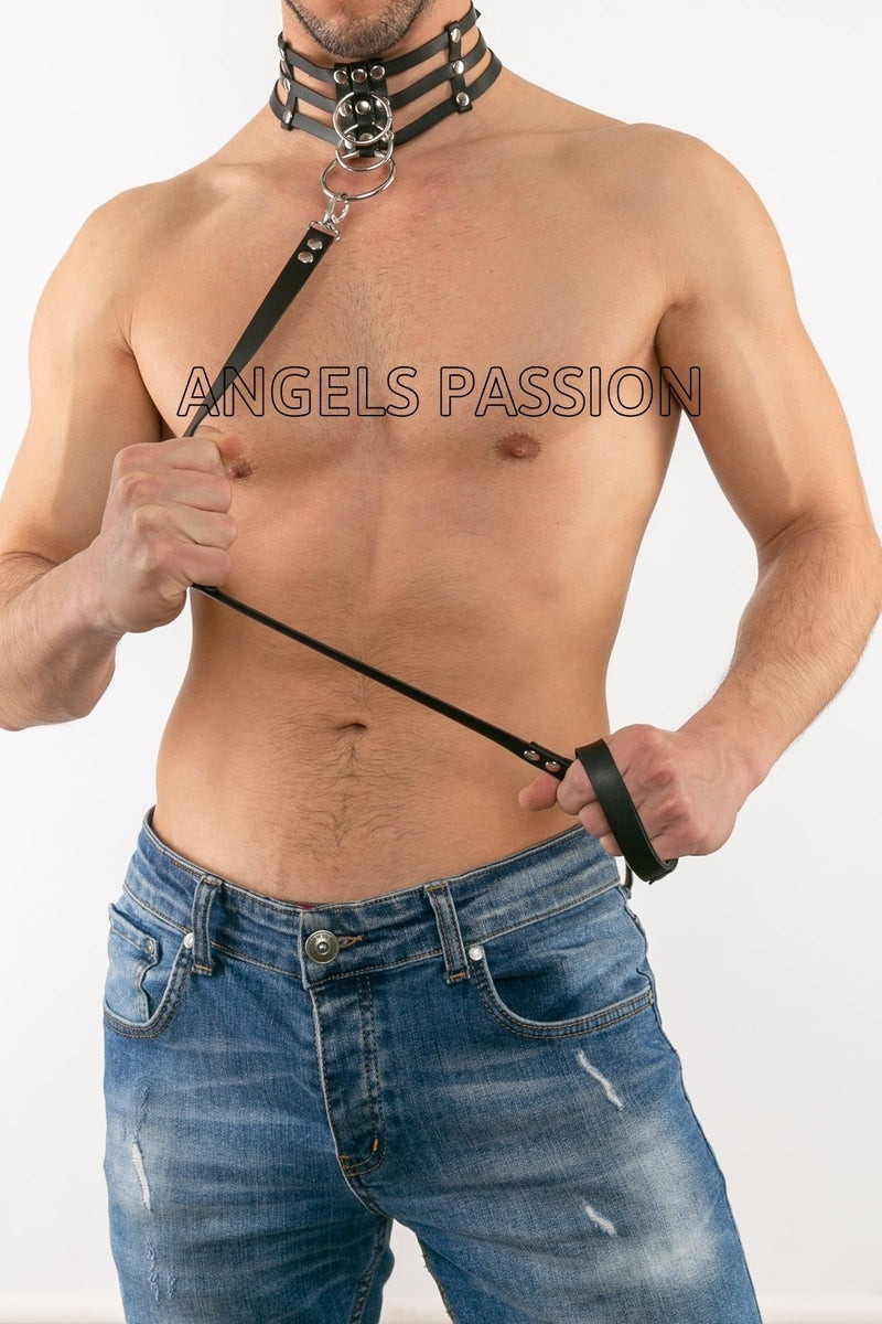 Sexy Men's Leather Leash Set