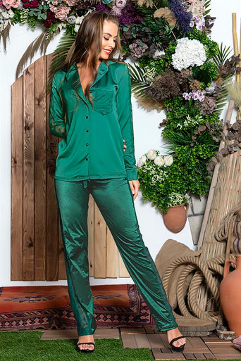 3 Piece Nightgown Set; Shirt, Bralet Bra And Pants Set Emerald (Mgp31726)