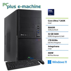 PCPLUS e-machine Core Ultra 7 265K 32GB 1TB SSD Windows 11 Pro tipkovnica miška namizni računalnik